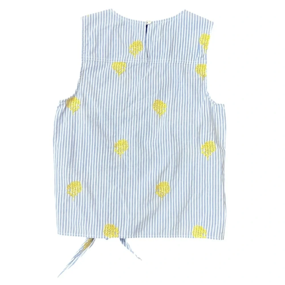 J. Crew Embroidered Pineapple Side-tie Striped Sleeveless Top Size 2 - Picture 4 of 11